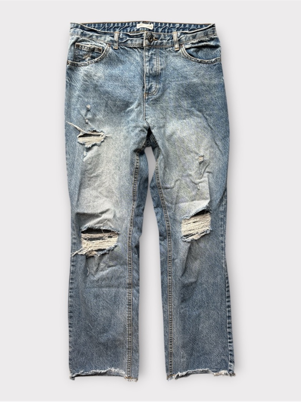 Avec Les Filles Anthropologie Distressed Light Wash Straight Mom Jeans size 29